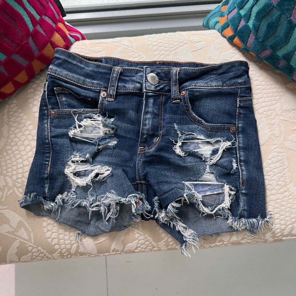 dark blue ripped American Eagle Jean shorts size 0